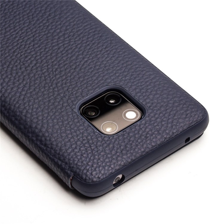 QIALINO Litchi Texture Véritable Shell Téléphone En Cuir Avec Fenêtre Vue Pour Huawei Mate 20 Pro - Bleu