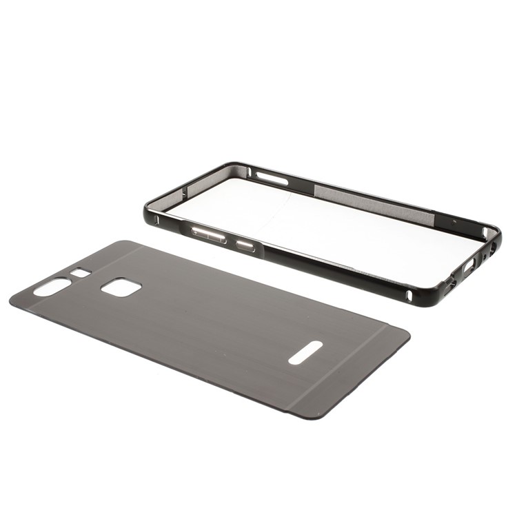 For Huawei P9 Slide-on Metal Bumper Brushed Acrylic Back Case - Black-4