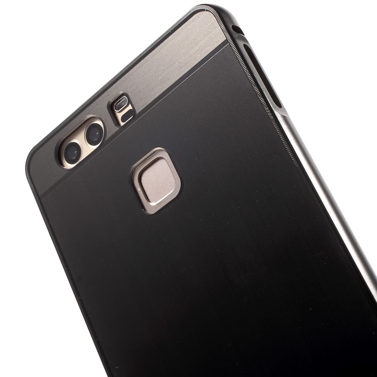 For Huawei P9 Slide-on Metal Bumper Brushed Acrylic Back Case - Black-6