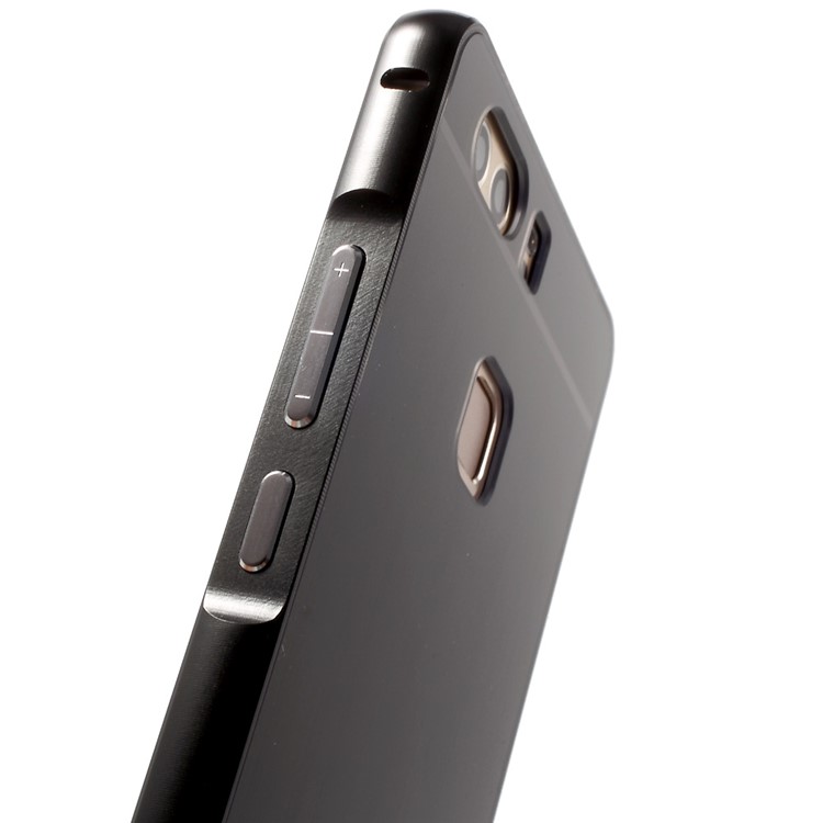 For Huawei P9 Slide-on Metal Bumper Brushed Acrylic Back Case - Black-7
