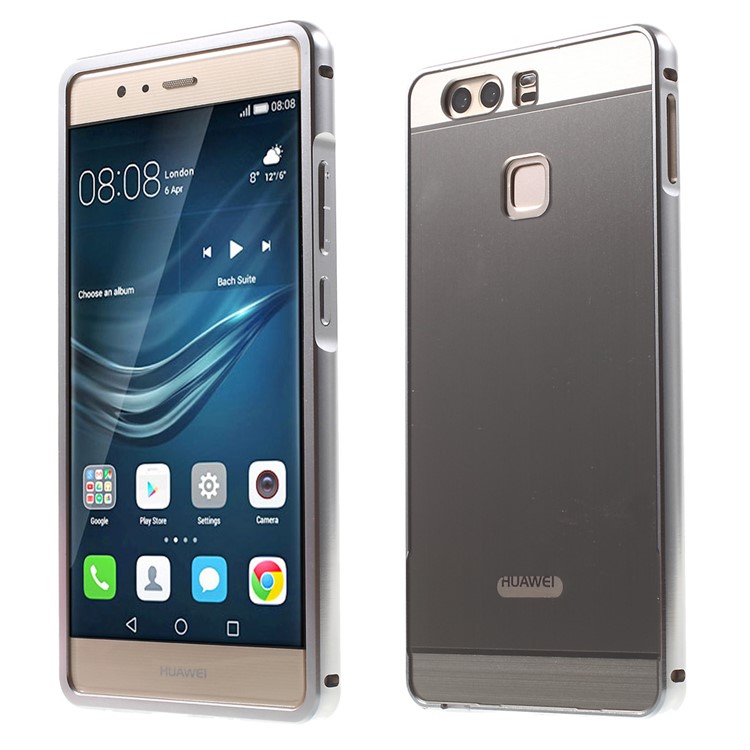 For Huawei P9 Slide-on Metal Bumper Brushed Acrylic Back Cover - Silver-1