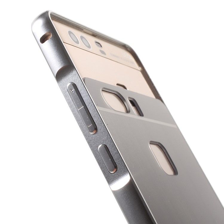 For Huawei P9 Slide-on Metal Bumper Brushed Acrylic Back Cover - Silver-7