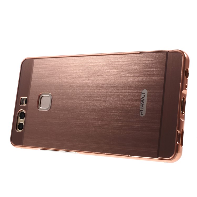 For Huawei P9 Slide-on Metal Bumper Brushed Acrylic Back Shell - Rose Gold-3