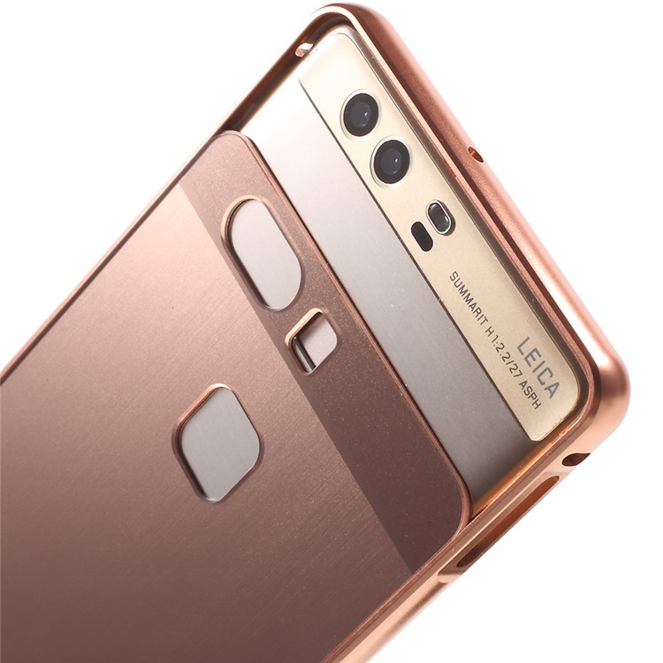 For Huawei P9 Slide-on Metal Bumper Brushed Acrylic Back Shell - Rose Gold-7