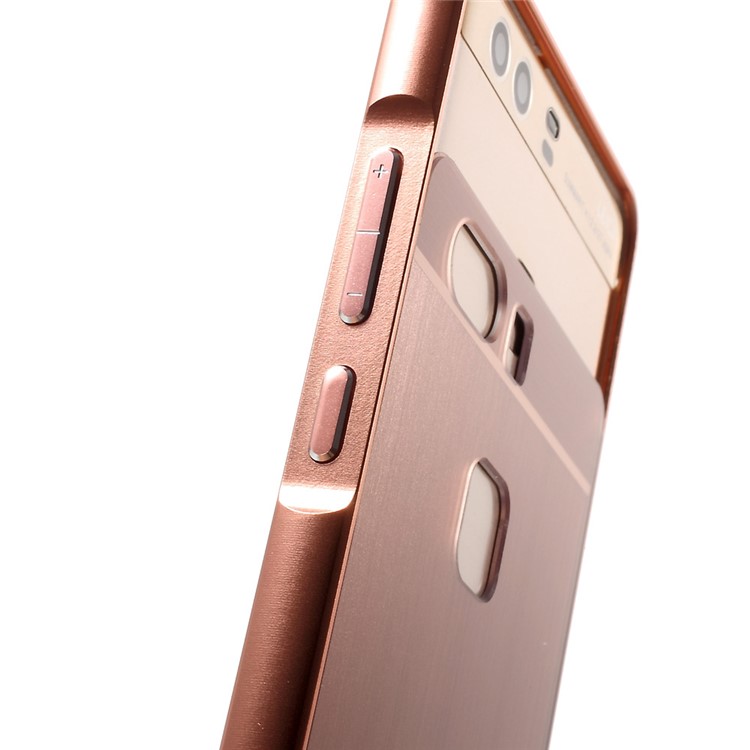For Huawei P9 Slide-on Metal Bumper Brushed Acrylic Back Shell - Rose Gold-8