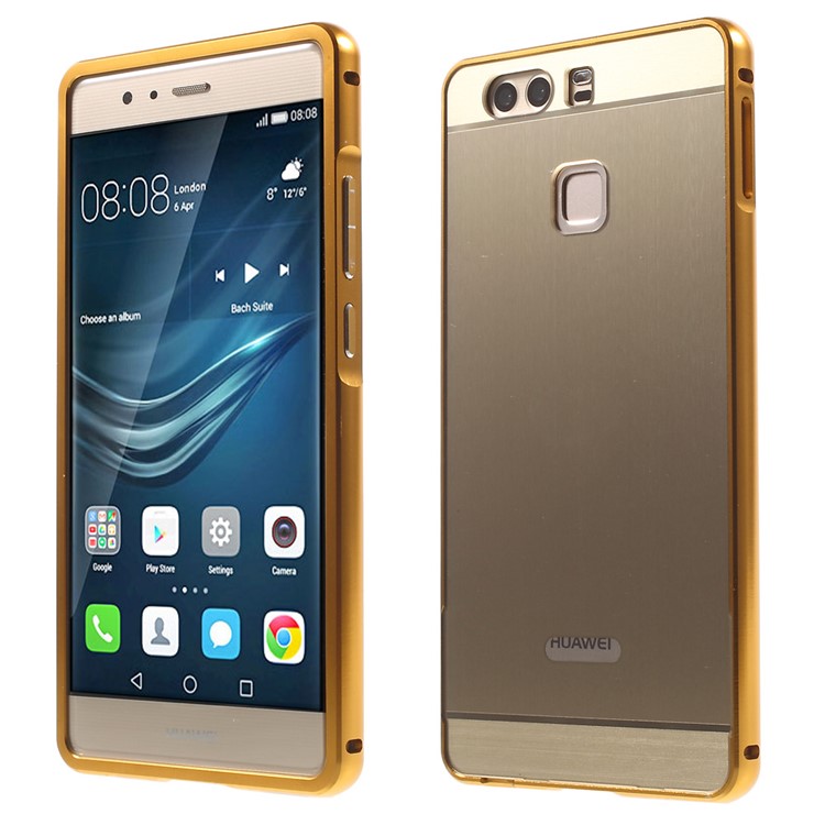 For Huawei P9 Slide-on Metal Bumper Acrylic Back Case Cover - Gold-1