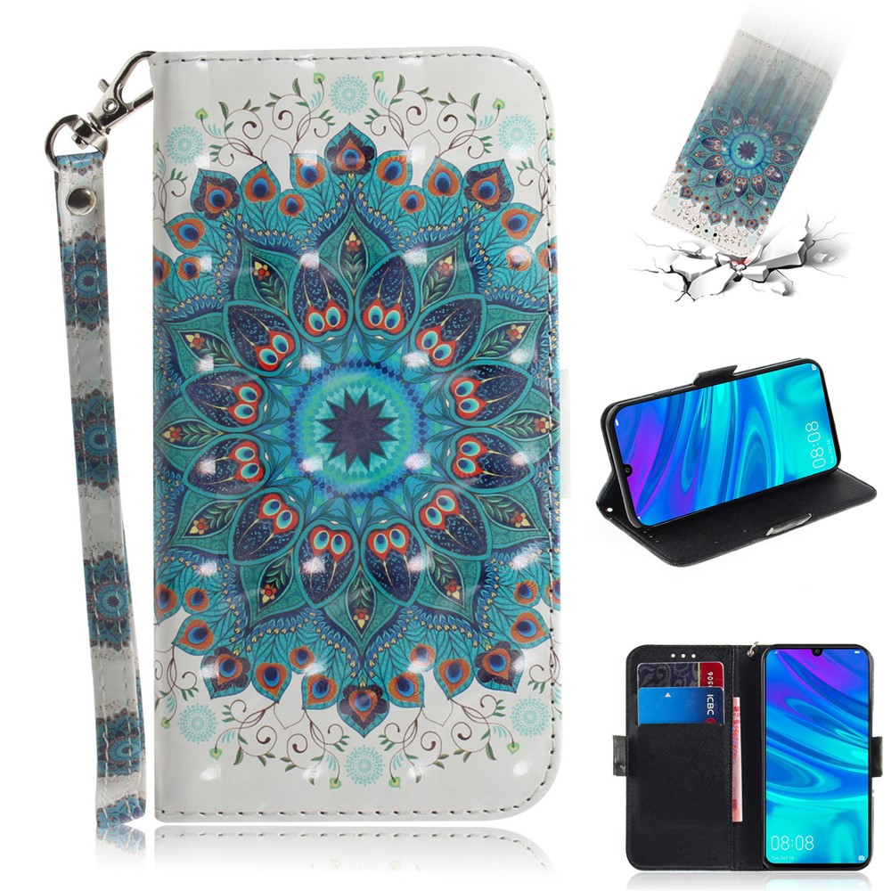 Pattern Printing Light Spot Decor Leather Wallet Case for Huawei P Smart (2019) - Blue Flower-1