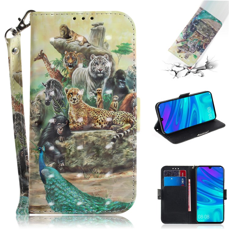 Pattern Printing Light Spot Decor Leather Wallet Case for Huawei P Smart (2019) - Animal World-1