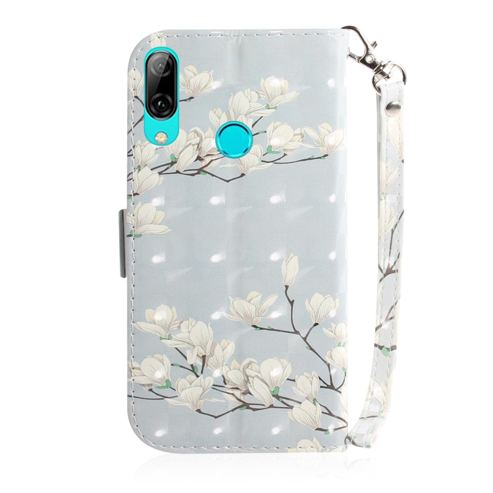 Pattern Printing Light Spot Decor Leather Wallet Case for Huawei P Smart (2019) - White Flowers-3