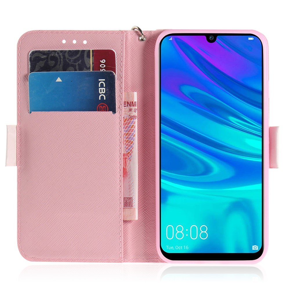 Pattern Printing Light Spot Decor Leather Wallet Case for Huawei P Smart (2019) - White Flowers-7