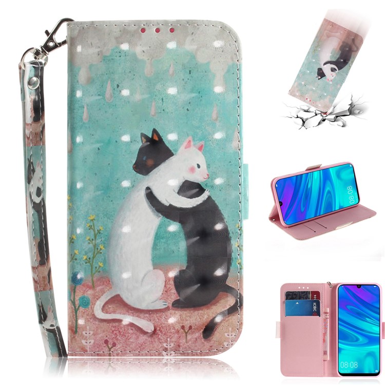 Pattern Printing Light Spot Decor Leather Wallet Case for Huawei P Smart (2019) - Two Cats-1
