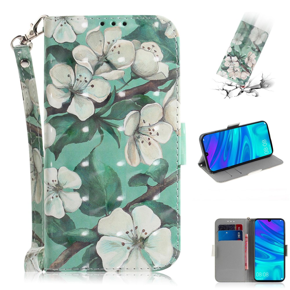 Pattern Printing Light Spot Decor Leather Wallet Case for Huawei P Smart (2019) - Beautiful Flowers-1