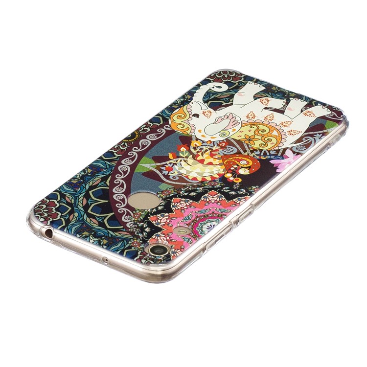 Pattern Printing TPU Back Case for Huawei Honor 8A - Flower and Elephant-4