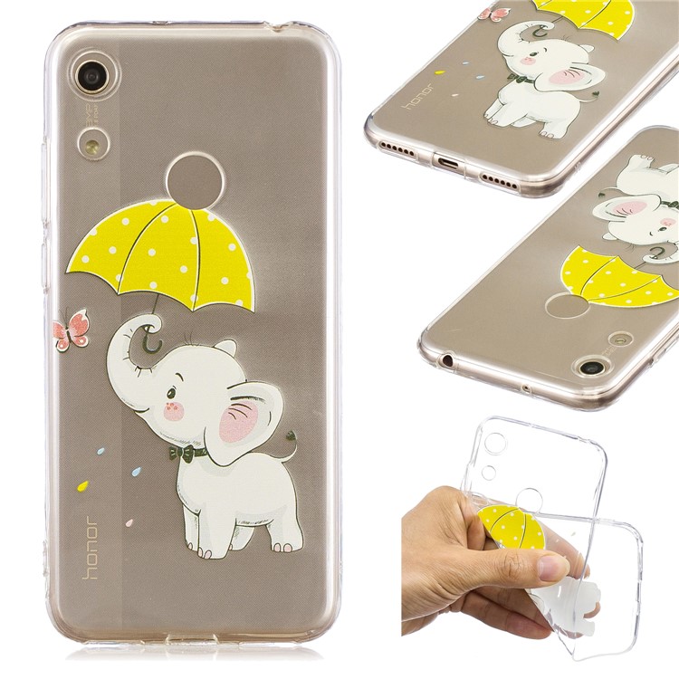 Pattern Printing TPU Back Case for Huawei Honor 8A - Elephant Holding an Umbrella-1