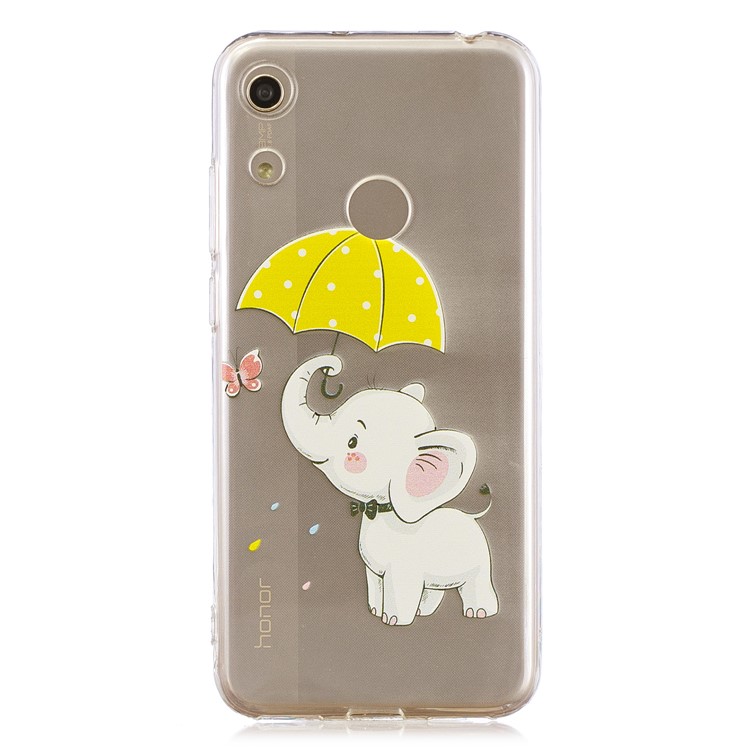 Pattern Printing TPU Back Case for Huawei Honor 8A - Elephant Holding an Umbrella-2