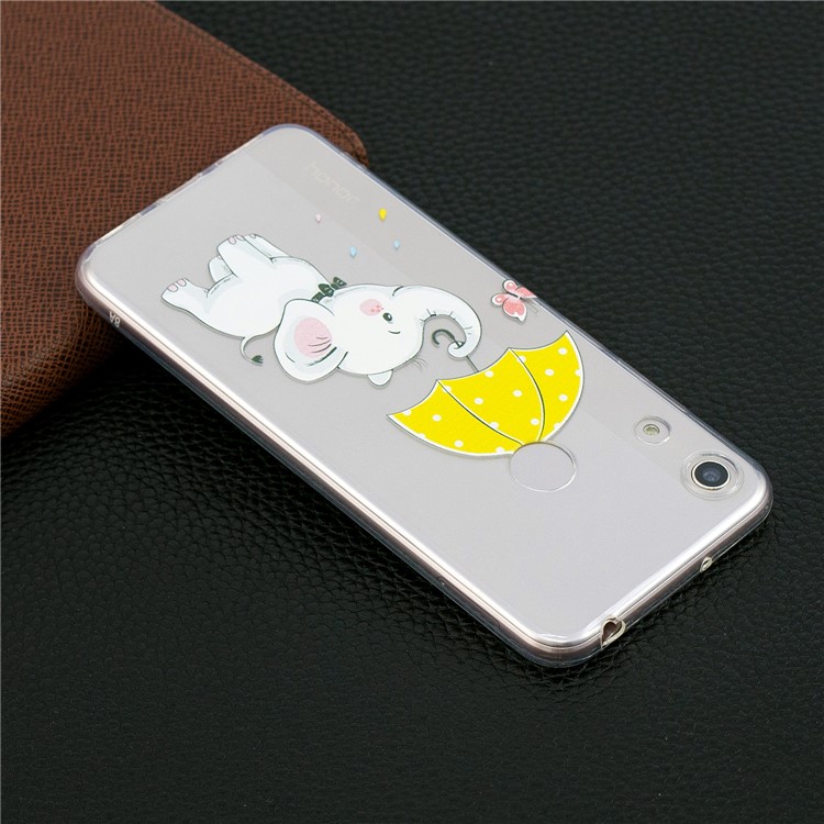 Pattern Printing TPU Back Case for Huawei Honor 8A - Elephant Holding an Umbrella-7