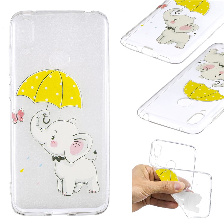 Padrão De Impressão Em TPU Para Huawei Y7 (2019) - Elefante Segurando Um Guarda-chuva-1