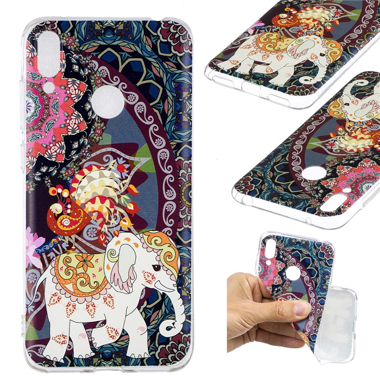 Pattern Printing TPU Case for Huawei Y7 (2019) - Flower and Elephant-1