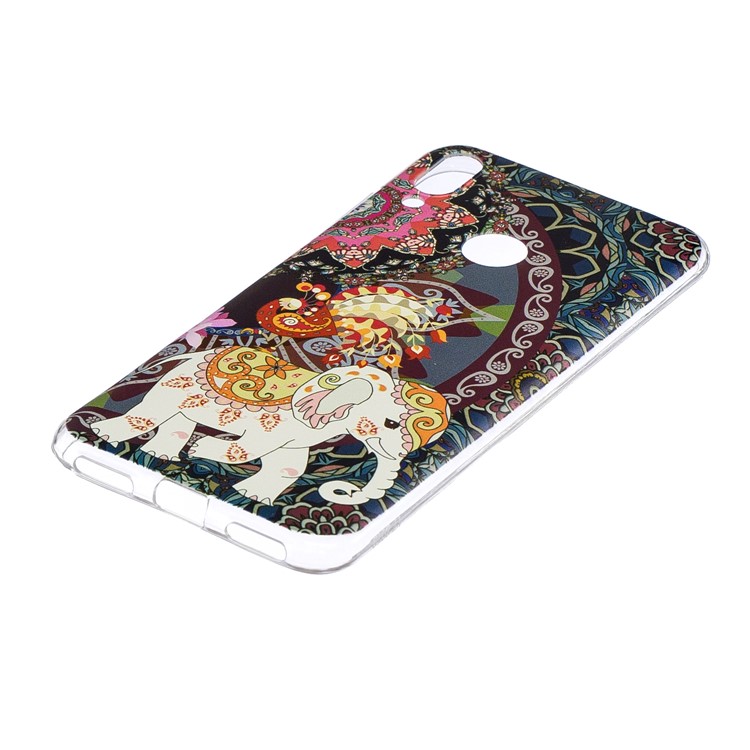 Pattern Printing TPU Case for Huawei Y7 (2019) - Flower and Elephant-3