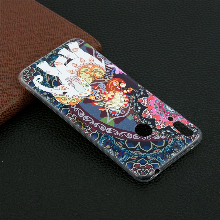 Pattern Printing TPU Case for Huawei Y7 (2019) - Flower and Elephant-7