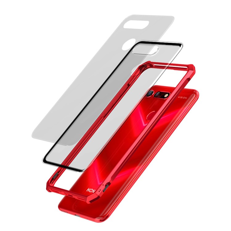 Glass Phone Case with Metal Frame for Huawei Honor View 20 / V20 - Red-2