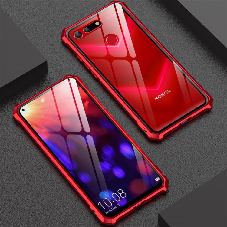 Glass Phone Case with Metal Frame for Huawei Honor View 20 / V20 - Red-5