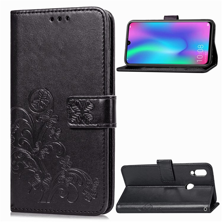 HAT PRINCE Imprinted Clover Leather Wallet Stand Case for Huawei P Smart (2019) - Black-1
