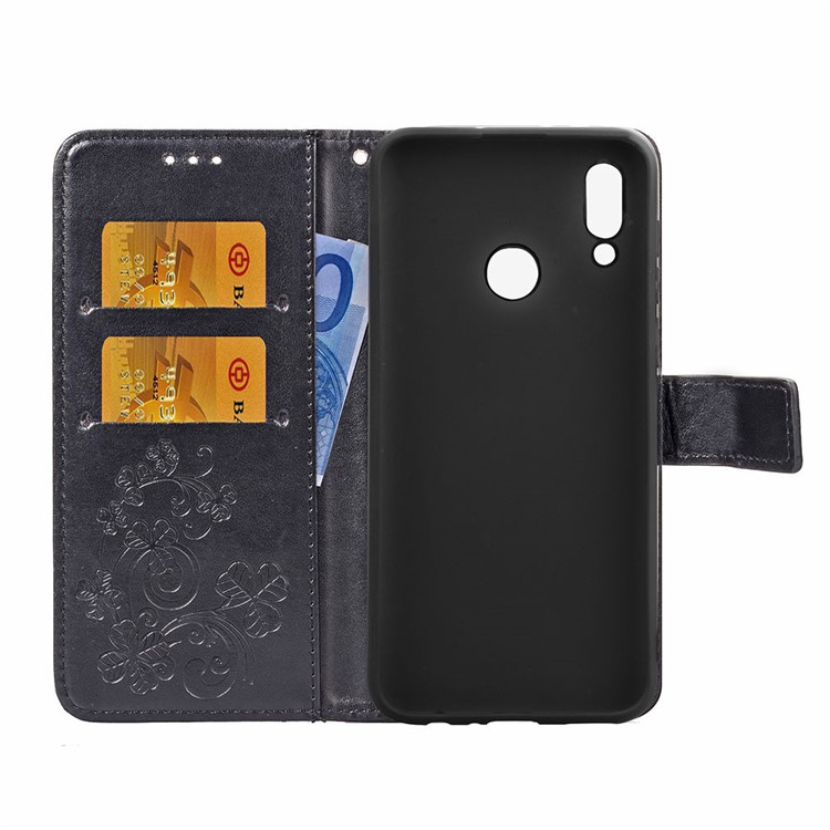 HAT PRINCE Imprinted Clover Leather Wallet Stand Case for Huawei P Smart (2019) - Black-4