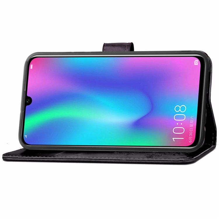 HAT PRINCE Imprinted Clover Leather Wallet Stand Case for Huawei P Smart (2019) - Black-5
