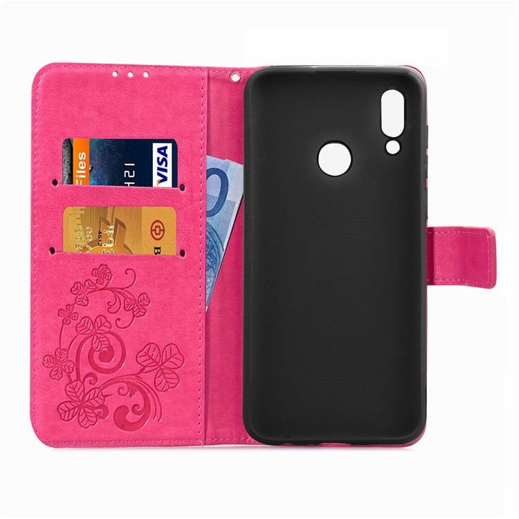 HAT PRINCE Imprinted Clover Leather Wallet Stand Case for Huawei P Smart (2019) - Rose-4