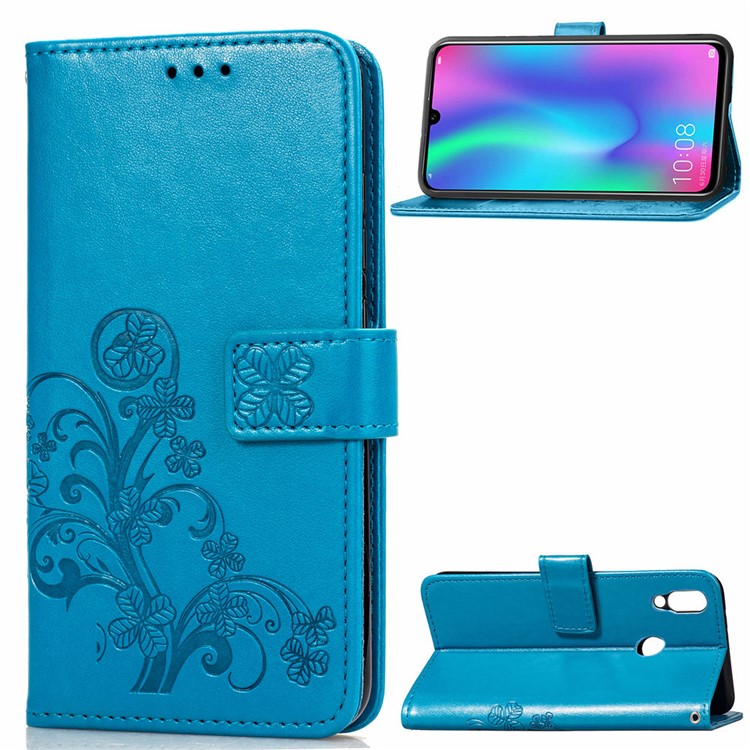 HAT PRINCE Imprinted Clover Leather Wallet Stand Case for Huawei P Smart (2019) - Blue-1