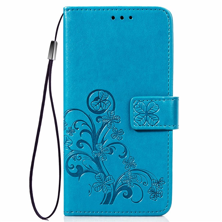 HAT PRINCE Imprinted Clover Leather Wallet Stand Case for Huawei P Smart (2019) - Blue-2