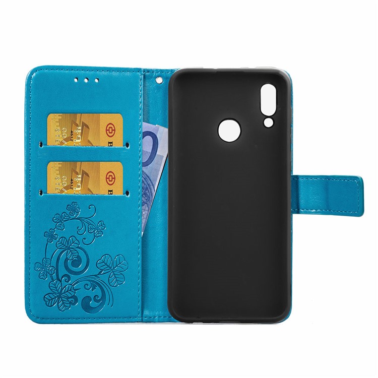 HAT PRINCE Imprinted Clover Leather Wallet Stand Case for Huawei P Smart (2019) - Blue-4