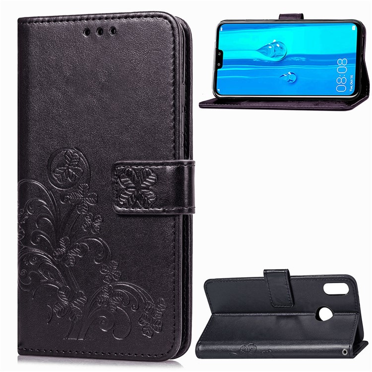 HAT PRINCE Imprinted Clover Leather Wallet Stand Case for Huawei Y9 (2019) / Enjoy 9 Plus - Black-1
