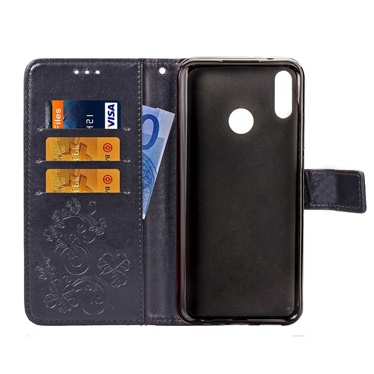 HAT PRINCE Imprinted Clover Leather Wallet Stand Case for Huawei Y9 (2019) / Enjoy 9 Plus - Black-4