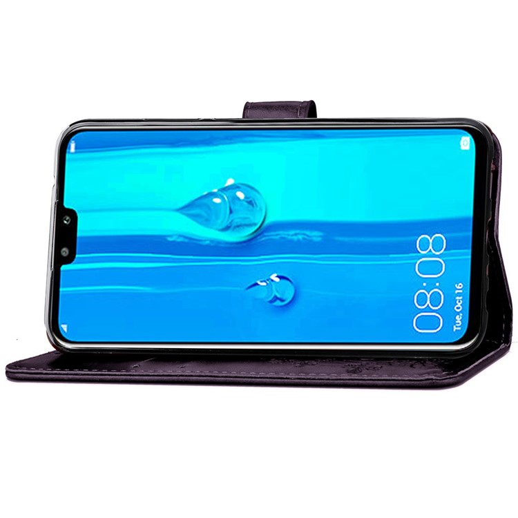 HAT PRINCE Imprinted Clover Leather Wallet Stand Case for Huawei Y9 (2019) / Enjoy 9 Plus - Black-5