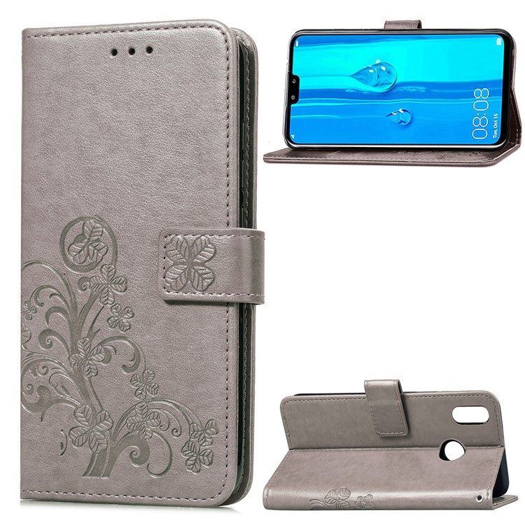 HAT PRINCE Bedruckter Clover-Leder-Etui Für Huawei Y9 (2019) / 9 Plus Genießen - Grau-1