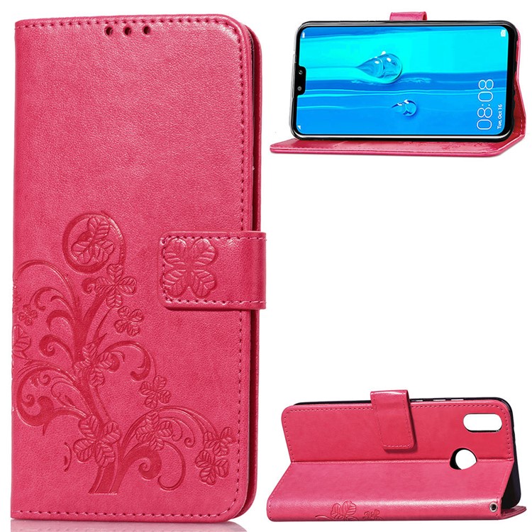 HAT PRINCE Imprinted Clover Leather Wallet Stand Case for Huawei Y9 (2019) / Enjoy 9 Plus - Rose-1