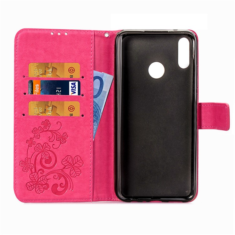 HAT PRINCE Imprinted Clover Leather Wallet Stand Case for Huawei Y9 (2019) / Enjoy 9 Plus - Rose-4