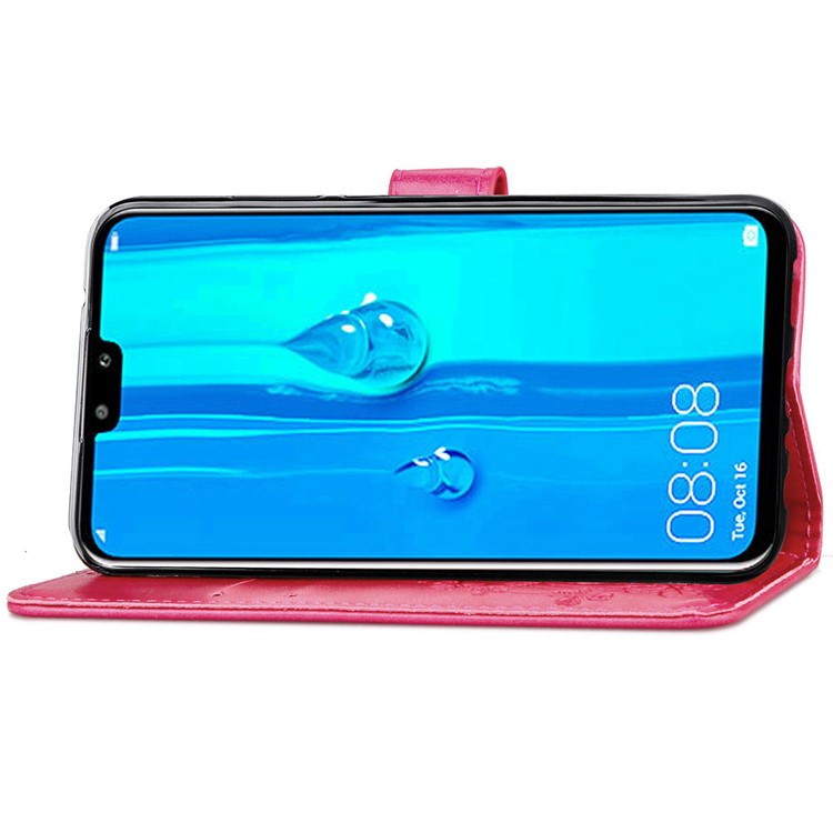 HAT PRINCE Imprinted Clover Leather Wallet Stand Case for Huawei Y9 (2019) / Enjoy 9 Plus - Rose-5