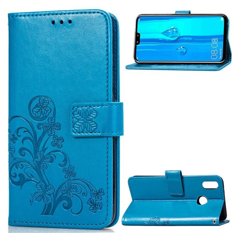 HAT PRINCE Imprinted Clover Leather Wallet Stand Case for Huawei Y9 (2019) / Enjoy 9 Plus - Blue-1