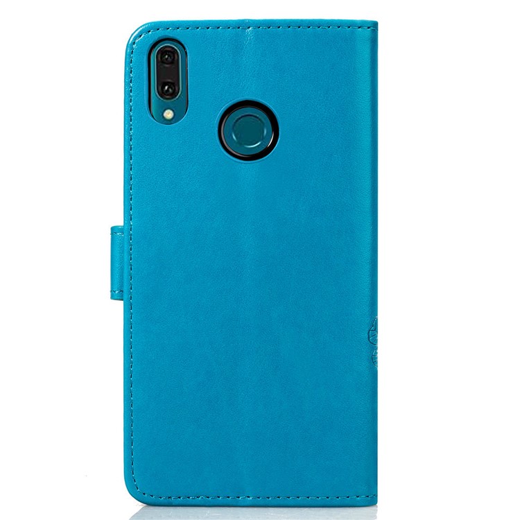 HAT PRINCE Imprinted Clover Leather Wallet Stand Case for Huawei Y9 (2019) / Enjoy 9 Plus - Blue-3