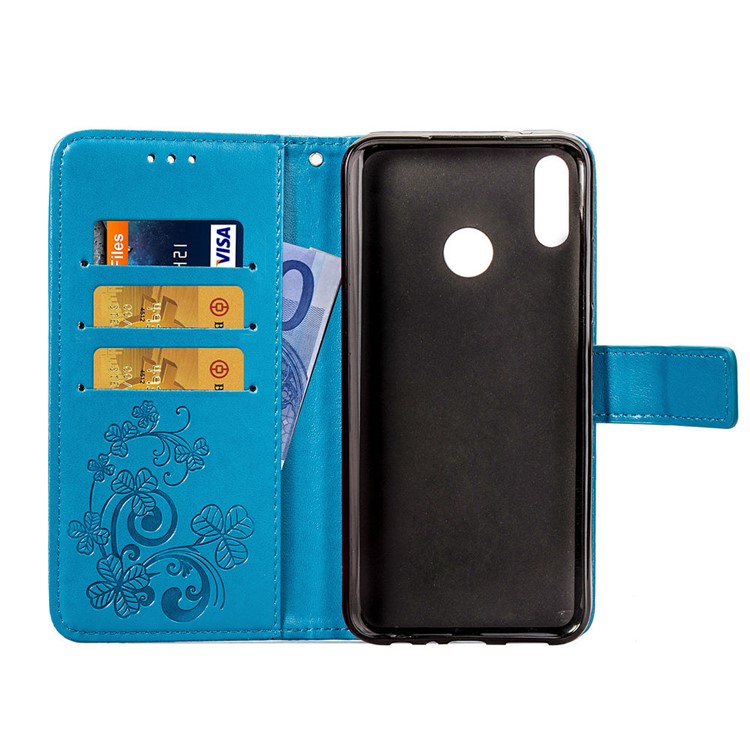 HAT PRINCE Imprinted Clover Leather Wallet Stand Case for Huawei Y9 (2019) / Enjoy 9 Plus - Blue-4