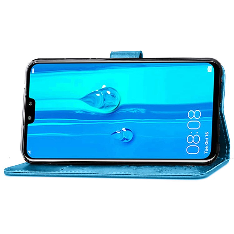 HAT PRINCE Imprinted Clover Leather Wallet Stand Case for Huawei Y9 (2019) / Enjoy 9 Plus - Blue-5