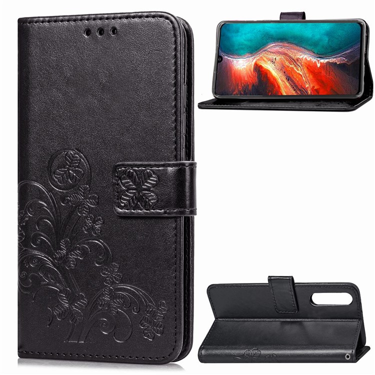 HAT PRINCE Imprinted Clover Leather Wallet Case with Stand for Huawei P30 - Black-1