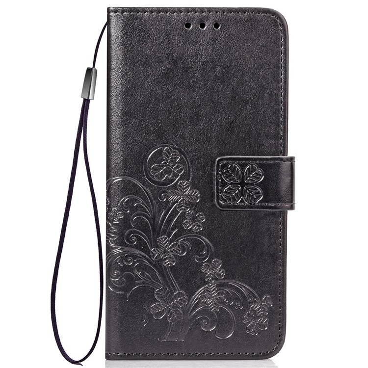 HAT PRINCE Imprinted Clover Leather Wallet Case with Stand for Huawei P30 - Black-2