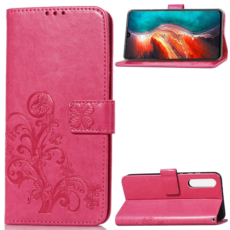 HAT PRINCE Imprinted Clover Leather Wallet Case with Stand for Huawei P30 - Rose-1