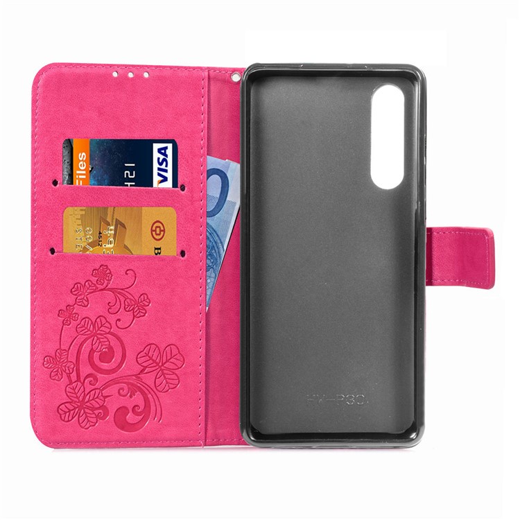 HAT PRINCE Imprinted Clover Leather Wallet Case with Stand for Huawei P30 - Rose-4