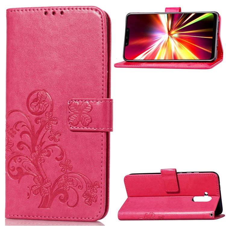 HAT PRINCE Imprinted Clover Leather Wallet Stand Case for Huawei Mate 20 Lite - Rose-1