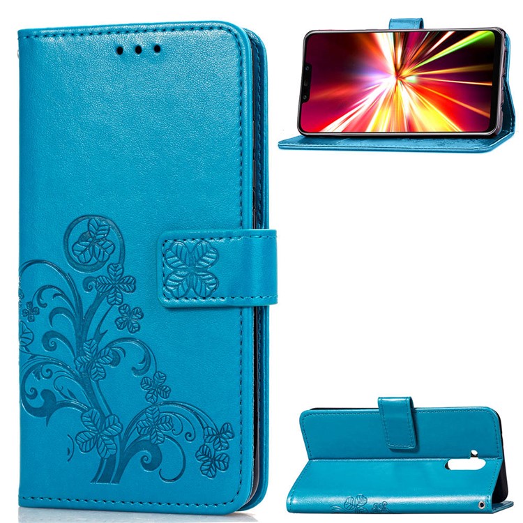 HAT PRINCE Imprinted Clover Leather Wallet Stand Case for Huawei Mate 20 Lite - Blue-1